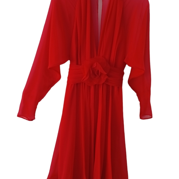 Vintage Farinae Red Rose Dress - Picture 10 of 14